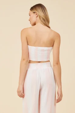 Online Pink & White Cabana Stripe Gauze Bandeau Crop Top All Tops
