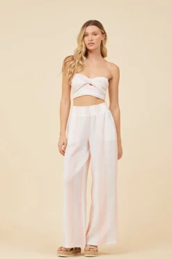 Online Pink & White Cabana Stripe Gauze Bandeau Crop Top All Tops