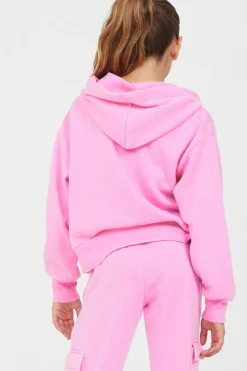 Cheap Pink Solid Crop Zip Hoodie Hoodies