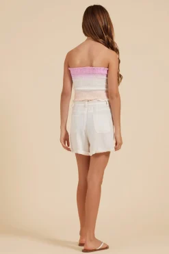 Fashion Pink/White And Sand Smocked Tube Top Kids Kids Tops