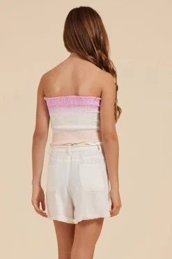 Fashion Pink/White And Sand Smocked Tube Top Kids Kids Tops
