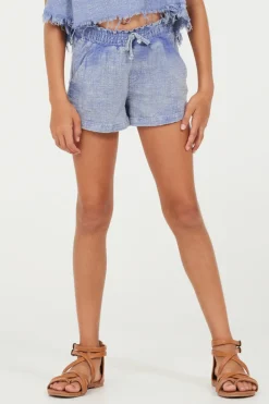 Best Sale Plush Blue Washed Texture Shorts Kids Kids Bottoms