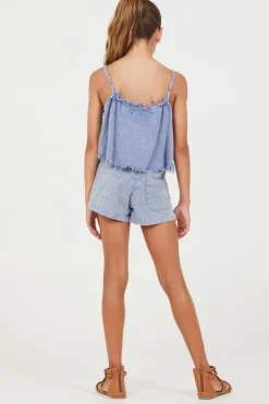 Best Sale Plush Blue Washed Texture Shorts Kids Kids Bottoms