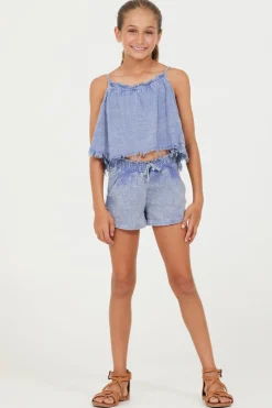 Best Sale Plush Blue Washed Texture Shorts Kids Kids Bottoms