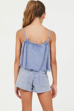 Fashion Plush Blue Washed Texture Flow Tank Kids Kids Tops