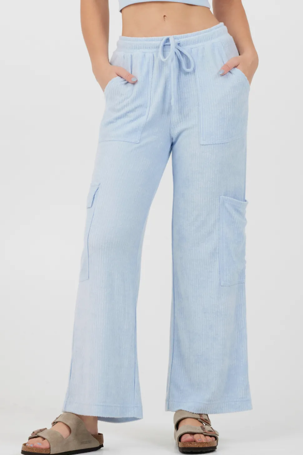 Cheap Powder Blue Cord Terry Cargo Pants All Bottoms