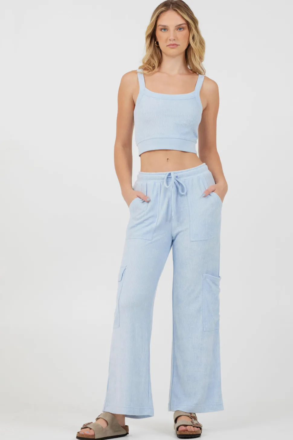 Cheap Powder Blue Cord Terry Cargo Pants All Bottoms