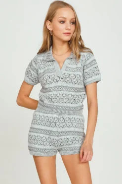 Sale Primrose Grey Short Sleeve Knit Polo All Tops