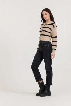 Shop Puddle W/ Black Stripe Double Zip Sweater All Tops|Sweaters