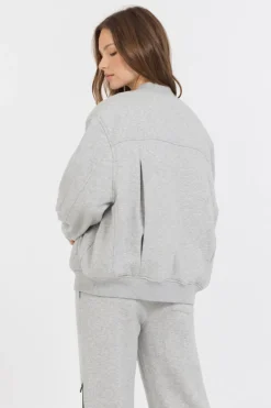 Cheap Pure Grey Contrast Black Zipper Bomber All Tops