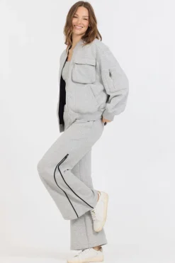 Cheap Pure Grey Contrast Black Zipper Bomber All Tops