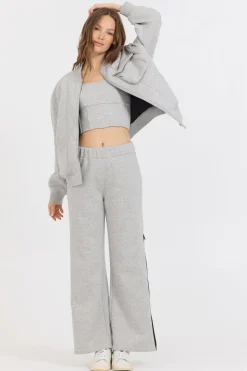 Cheap Pure Grey Contrast Black Zipper Bomber All Tops