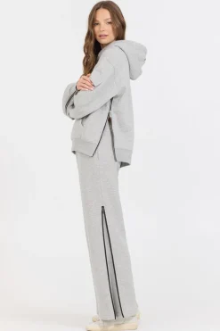 Sale Pure Grey Contrast Black Zipper Hoodie All Tops|Hoodies