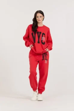 New Red/ Black/ Light Grey Garment Dye Crew W/ Screen Print All Tops