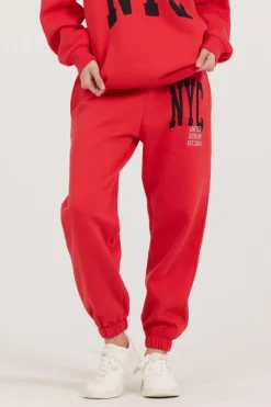 Fashion Red/ Black/ Light Grey Garment Dye Jogger W/ Screen Print Joggers