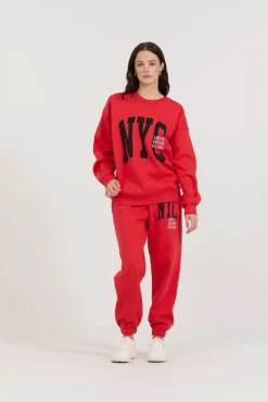 Fashion Red/ Black/ Light Grey Garment Dye Jogger W/ Screen Print Joggers
