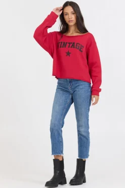 Cheap Red Off Shoulder Graphic Top All Tops