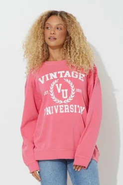 Online Red "Vintage University" Pigment Dyed Crewneck All Tops