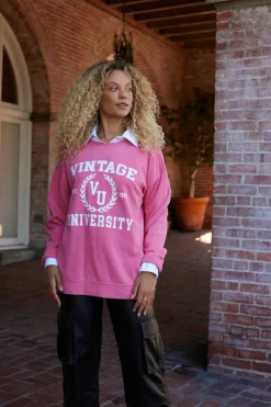 Online Red "Vintage University" Pigment Dyed Crewneck All Tops