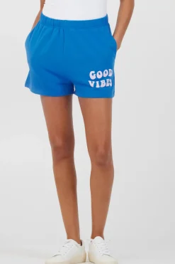 Shop Royal Blue W/ Pink Puff "Good Vibes" Surf Wash Shorts All Bottoms|Shorts