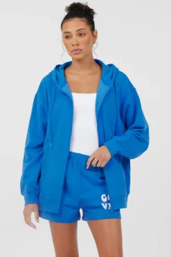 Online Royal Blue W/ Pink Puff Zip Up Hoodie All Tops|Hoodies