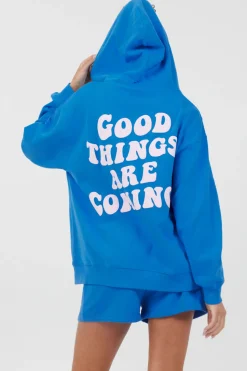 Online Royal Blue W/ Pink Puff Zip Up Hoodie All Tops|Hoodies