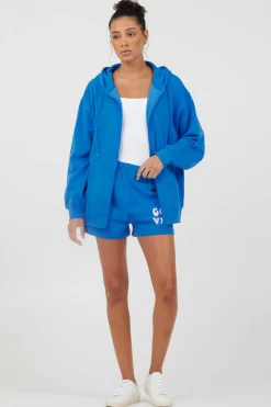 Online Royal Blue W/ Pink Puff Zip Up Hoodie All Tops|Hoodies