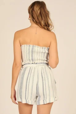 Sale Sailor Stripe Linen Blend Smocked Bandeau All Tops