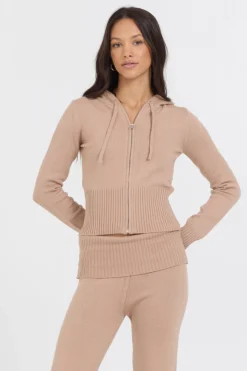 Shop Salted Caramel Slim Fit Knit Zip Up All Tops|Sweaters