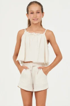 Best Sale Sand Stone Washed Texture Flow Tank Kids Kids Tops