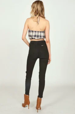 Outlet Sand/Navy Plaid Flannel Halter Bandeau All Tops