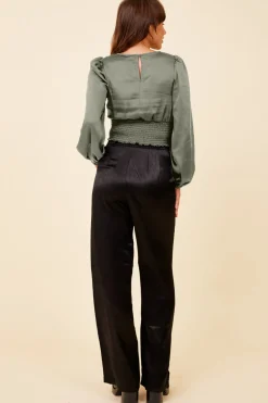 Fashion Silver Pine Heavy Satin Criss Cross Blouse All Tops