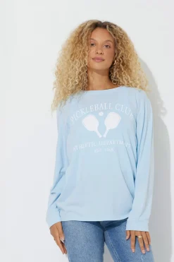Shop Sky Blue "Pickleball Club" Pigment Dyed Long Sleeve Tee All Tops