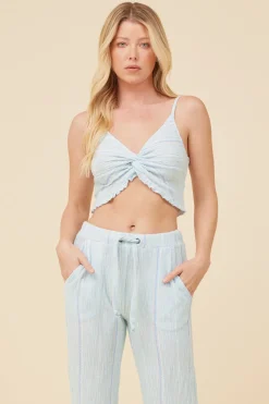 Best Sale Soft Blue W/ Mixed Stripes Textured Cropped Tank All Tops|Tanks
