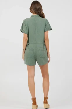 Shop Soft Olive Button Front Romper Jumpers/ Rompers