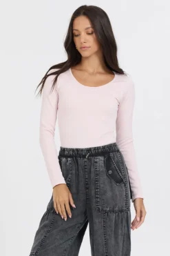 Cheap Soft Pink Seamless Long Sleeve Tee All Tops