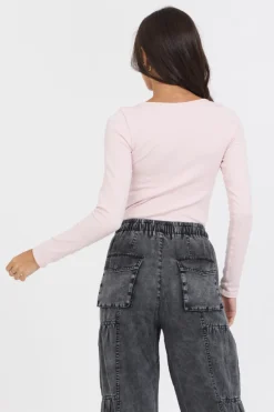 Cheap Soft Pink Seamless Long Sleeve Tee All Tops