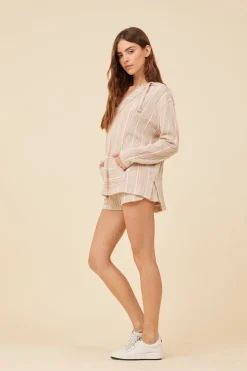 Discount Soft Tan W/ Mixed Stripes Textured Short All Bottoms|Shorts