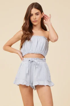 Cheap Spring Blue Gauze Smocked Tube Top All Tops