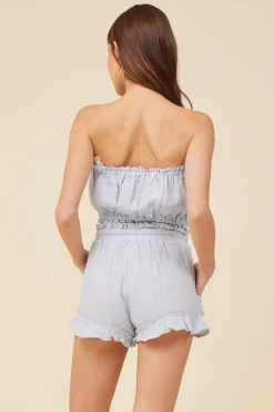Cheap Spring Blue Gauze Smocked Tube Top All Tops