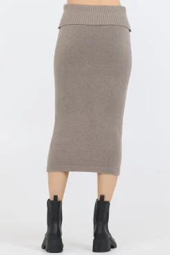 Sale Stone Grey Knit Midi Skirt Skirts|Dresses