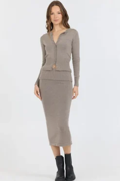 Hot Stone Grey Slim Fit Knit Button Down All Tops