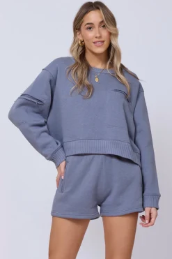 Store Storm Blue Essential Fleece Crewneck All Tops|Hoodies