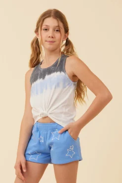Sale Summer Blue/White/Charcoal Tie Dye Tank W/ Embroidered Stars Kids Kids Tops|Kids Tie Dye