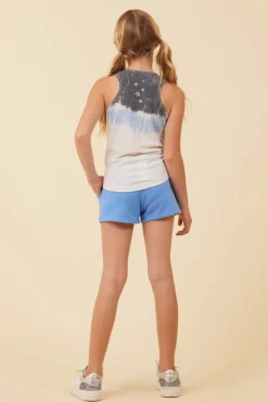 Sale Summer Blue/White/Charcoal Tie Dye Tank W/ Embroidered Stars Kids Kids Tops|Kids Tie Dye