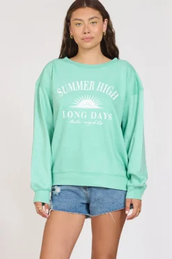Discount Summer High Surf Green Burnout Fleece Crewneck All Tops|Sweatshirts