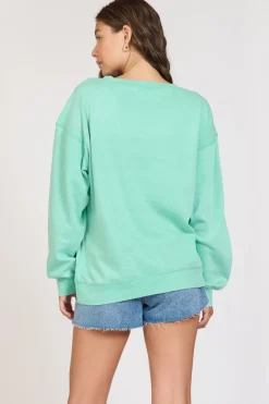 Discount Summer High Surf Green Burnout Fleece Crewneck All Tops|Sweatshirts