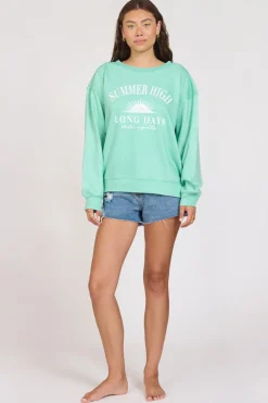 Discount Summer High Surf Green Burnout Fleece Crewneck All Tops|Sweatshirts