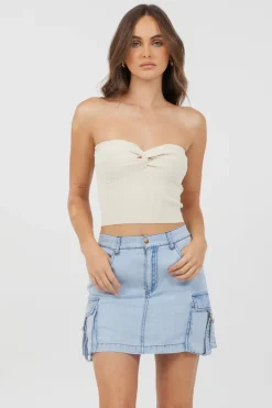 Clearance Sunrise Sand Rib Knit Twist Front Tube Top All Tops