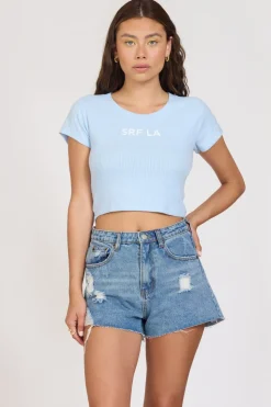 Best Sale Surf LA Surfside Blue Rib Hacci Cropped Tee All Tops